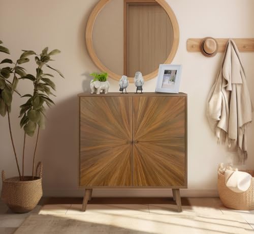 Modern Sideboard Buffet Cabinet with Crafted Door, Mid Century Accent Storage Console Table, Farmhouse Cupboard Wood Bar Cabinet for Living Room Kitchen Office Dining Room Entryway