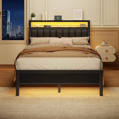 Full Size Bed Frame with Charging Station and LED Lights, view 6