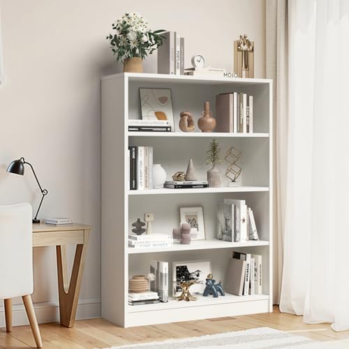 48 Inch Tall 4-Shelf Bookcase, Wood Bookshelf Storage Organizer Adjustable Shelf for Home Office, Study Room, Easy Assembly,White
