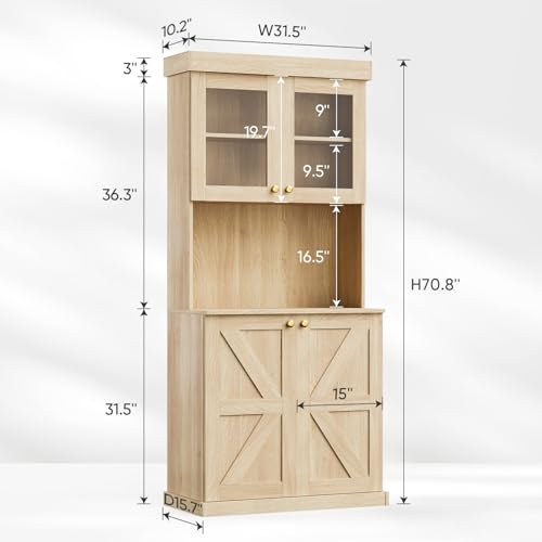 71" Tall Modular Farmhouse Bookcase Set of 3, Brown Storage Cabinets with Glass Doors, Expandable Combination Bookshelves for Home Office and Study Room