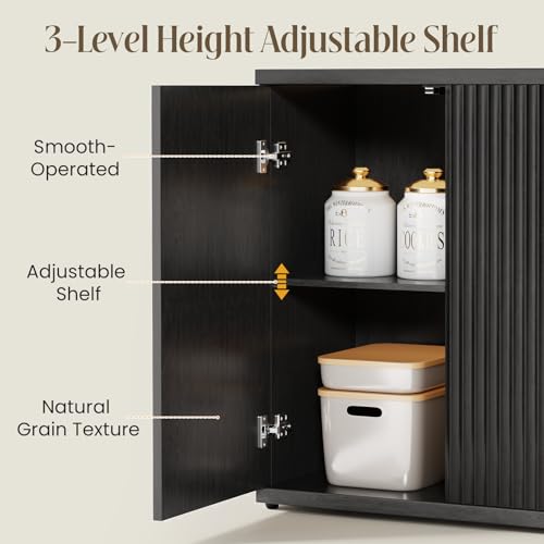 Fluted Buffet Cabinet with Storage Sideboard with 2 Doors& Adjustable Shelf, view 7