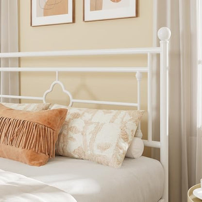 Full Size Metal Platform Bed Frame, Victorian Headboard, White, view 5