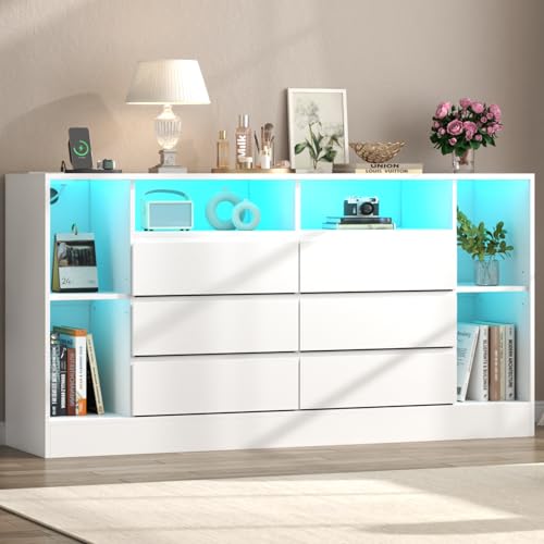 6 Drawers Dresser with 6 Open Storage Cubbies, view 2