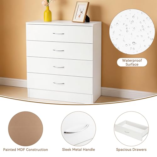 White 4 Drawer Dresser, Modern Small Chest of Drawers, view 6