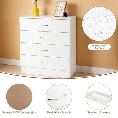 White 4 Drawer Dresser, Modern Small Chest of Drawers, view 6