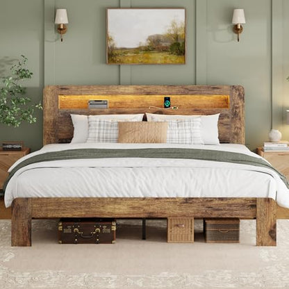 King Wood Bed Frame with Storage Headboard and Charging Station, view 4