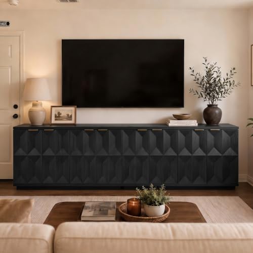 118" Sideboard Buffet Cabinet with 3D Geometric Doors, Long Credenza, view 4