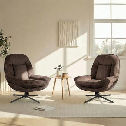 24" High Back Swivel Accent Chair Set of 2 for Living Room, Swivel Tilt Accent Chair, Comfy Reading Chair Oversized, Slightly Rocking Upholstered Armchair, Ergonomic Fabric Modern Chair, Brown