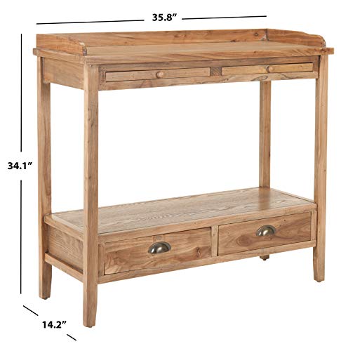 SAFAVIEH Home Collection – Peter Weathered Oak Console Table with Drawers & Shelf, Secretary-Style Storage Console, Country Cottage Design (AMH6571A)