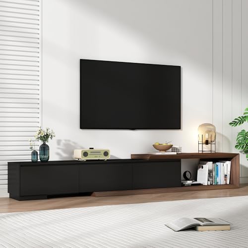 Extendable TV Stand with 3 Drawers, Modern Minimalist Entertainment Center, view 2
