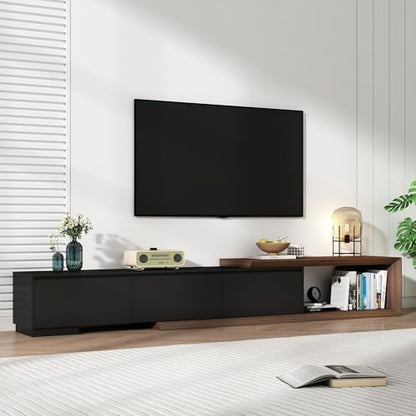 Extendable TV Stand with 3 Drawers, Modern Minimalist Entertainment Center, view 2