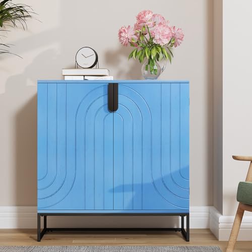 Sideboard Buffet Cabinet with Storage, Modern Accent Cabinet Adjustable Shelves Wooden Storage Cabinets for Kitchen, Dining Room, Living Room, Coffee Bar, Garage, Entryway, Antique Blue