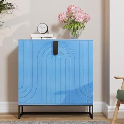 Sideboard Buffet Cabinet with Storage, Modern Accent Cabinet Adjustable Shelves Wooden Storage Cabinets for Kitchen, Dining Room, Living Room, Coffee Bar, Garage, Entryway, Antique Blue