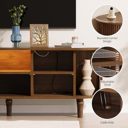 Mid Century Modern TV Stand - 55" TV Console with Fluted Sliding Doors, view 7