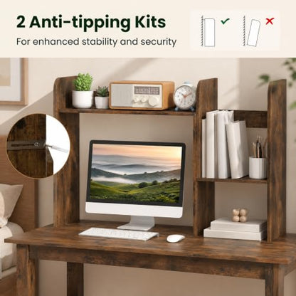 Extendable Desktop Bookshelf, Dorm Desk Hutch (Rustic Brown), view 7