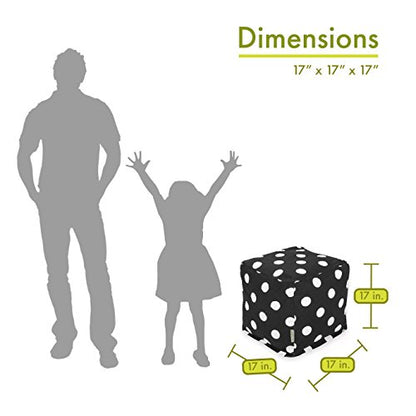 Goods Black Large Polka Dot Indoor Bean Bag Ottoman Pouf Cube L W x 17" H, 17" x 16" x 16"