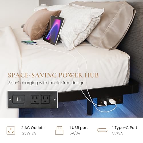 Black Floating Bed Frame with Smart Lights, view 5