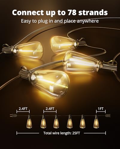 Outdoor String Lights 25FT LED Patio Lights IPX5 Waterproof with 10+1 ST38, view 6