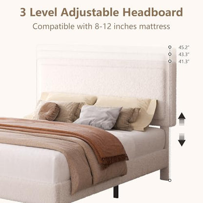 Queen Size Bed Frame, Upholstered Platform Bed Frame with Adjustable Headboard, view 6
