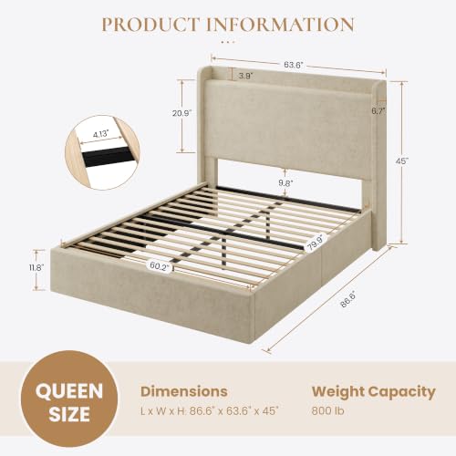 Queen Bed Frame Greige Chenille Storage, view 3