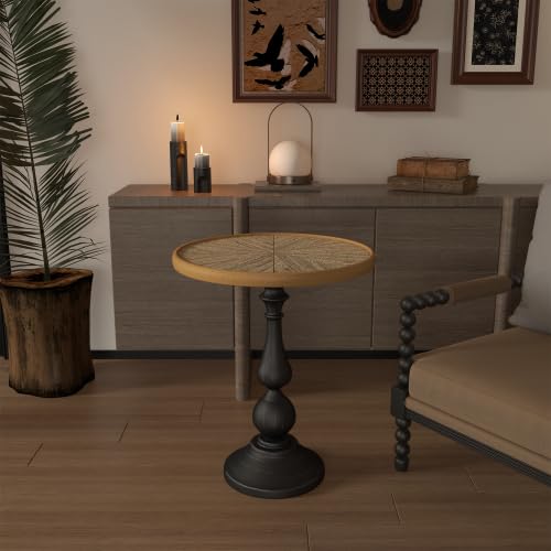 Simple Trending Small Side Table, Compact Accent Table,Solid Wood Columns, for Living Room, Bedroom, Office More,Natural Wood