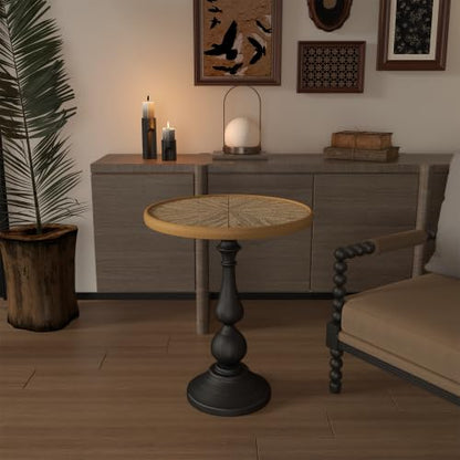 Simple Trending Small Side Table, Compact Accent Table,Solid Wood Columns, for Living Room, Bedroom, Office More,Natural Wood
