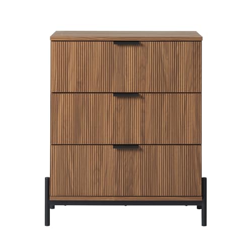Mid-Century 3-Drawer Chest with Reeded Drawer Fronts, 35 ⅜ Inch, Mocha