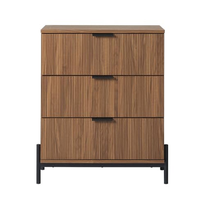 Mid-Century 3-Drawer Chest with Reeded Drawer Fronts, 35 ⅜ Inch, Mocha