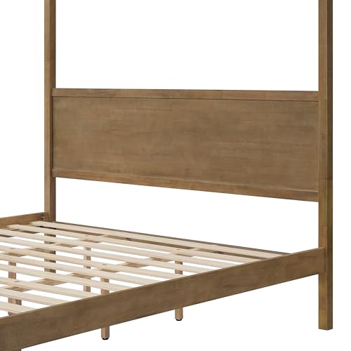 King Canopy Bed Frame with Headboard & 4 Posters, Antique Natural, view 7