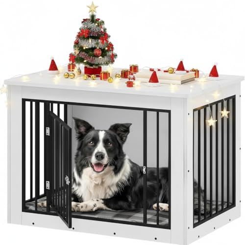 38.2" Dog Crate Furniture 2-in-1 Iron-Wood Fusion up to 60 lb, view 2