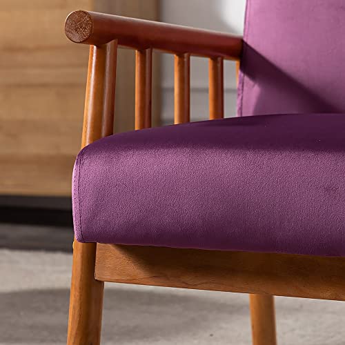 Container Furniture Classic Living Room Mid Century Modern Accent Chair with Unique Open-Framed Arm Design and Solid Wood Frame, Velvet Armchair, Eggplant