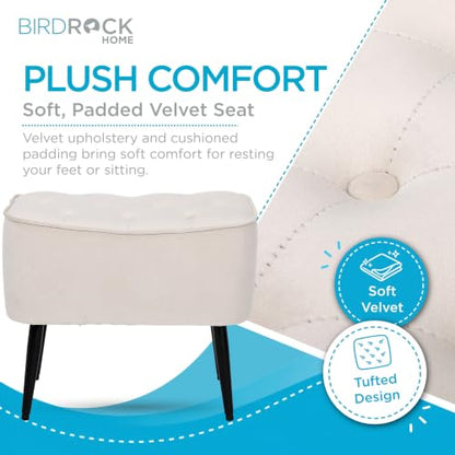Tufted Tan Velvet Ottoman Footstool, view 5