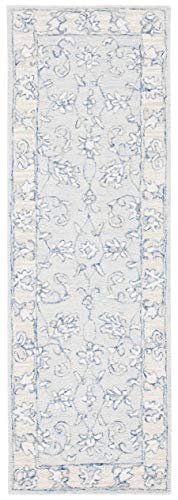 SAFAVIEH Micro-Loop Collection 2'3" x 8' BlueBeige MLP535M Handmade Premium Wool Entryway Foyer Living Room Kitchen Runner Rug