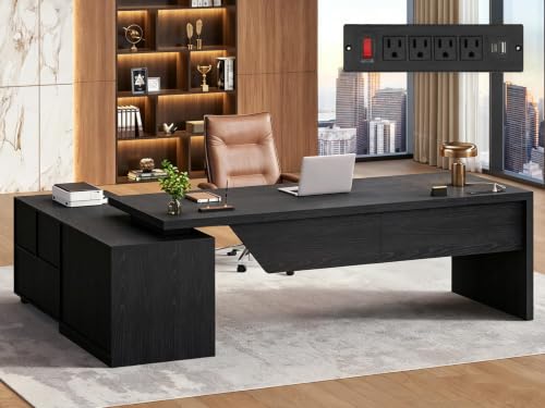 70.9" L Shaped Executive Desk with Power Outlets, view 2