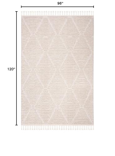 SAFAVIEH Area Rug 8x10 - Marrakesh Collection - Large - Beige, Moroccan Trellis Design with Tassel Detail, Non-Shedding & Easy to Clean, Ideal for Living Room, Bedroom, Dining Space (MRK517C)