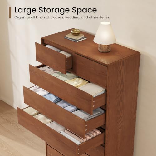 Solid Wood Dresser, 62.3" Tall Dresser Chest of Drawers, Brown, view 6