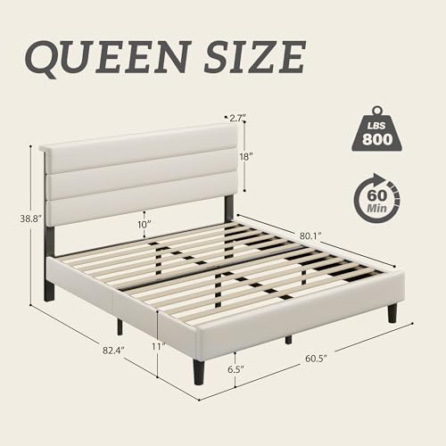Queen Bed Frame, Platform Bed Frame with Velvet Upholstered Headboard, view 3