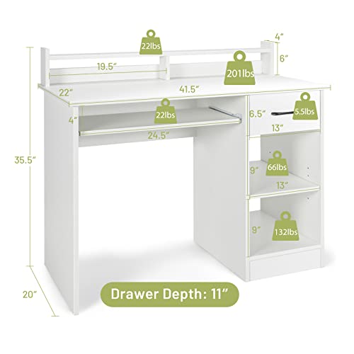 White Desk with Drawer & Keyboard Tray, view 4