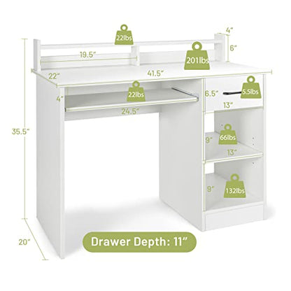 White Desk with Drawer & Keyboard Tray, view 4