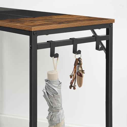 Computer Desk, Home Office Desk with Power Outlet, Modern Study Writing Desk with 3 Hooks for Study Room, Home Office, Sturdy and Stable, Easy to Assemble, Rustic Brown and Black BF41UDN01