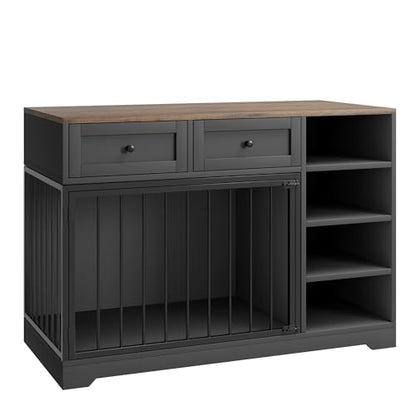 Wooden Dog Crate Furniture, Indoor Dog Kennel TV Stand with Storage, Black, view 2