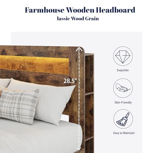King Wood Bed Frame with Storage Headboard and Charging Station, view 5