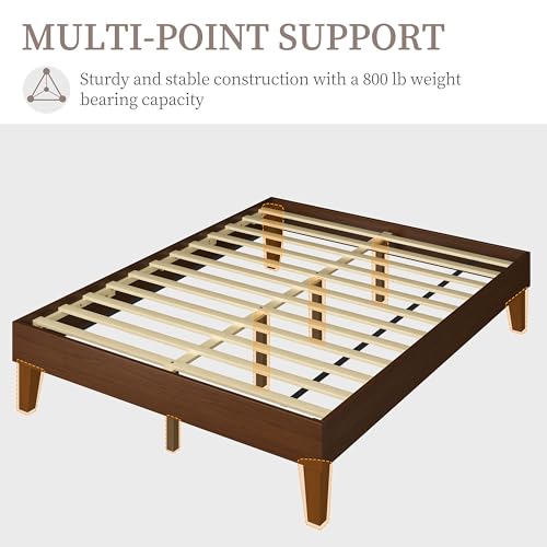 Queen Size Solid Wood Platform Bed Frame Low-Profile Dark Walnut, view 6