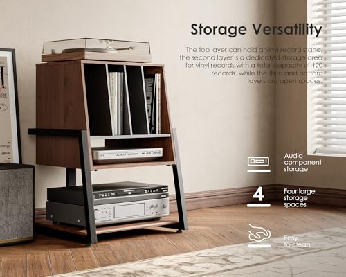 Record Player Stand with Storage for 120 Vinyl Records, Walnut, view 5