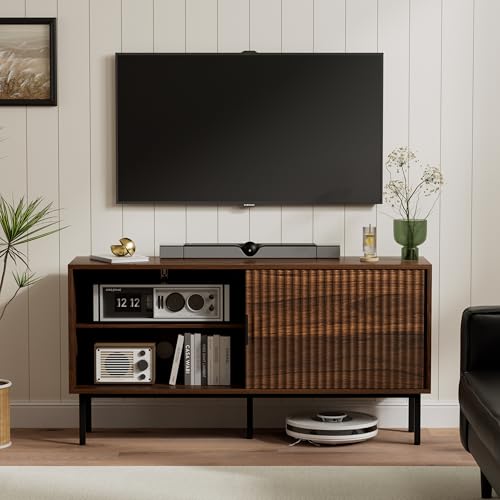 Fluted Tv Stand with Sliding Doors, view 5