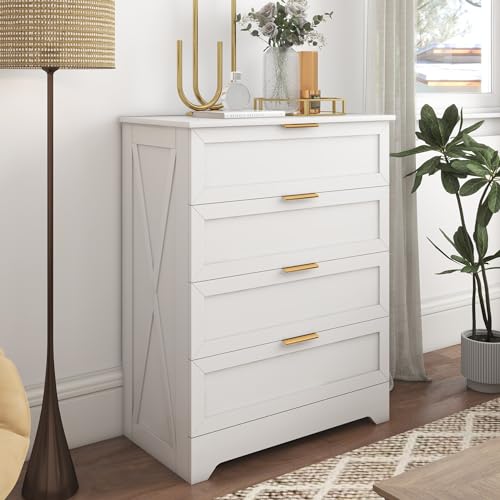 White 4 Drawer Dresser for Bedroom, Modern Chest of Drawers, view 2