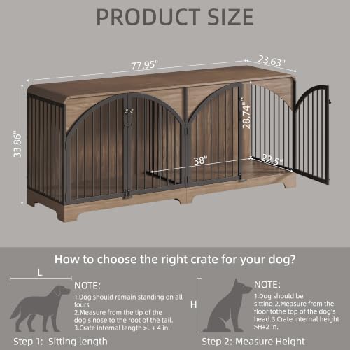 78" Farmhouse Dog Crate Furniture for 2 Large Dogs, view 3
