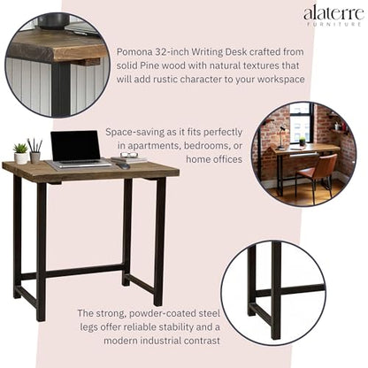 Pomona Compact Writing Desk, Natural, 32”x21”x30”, view 5