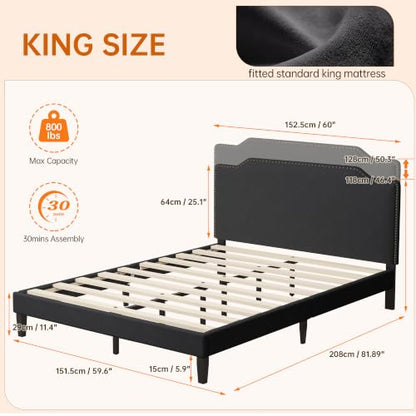 Queen Size Bed Frame with Adjustable Headboard Platform, view 3