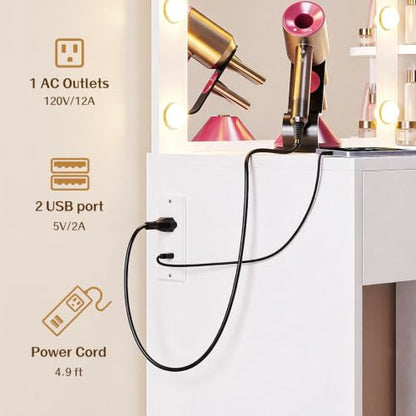 White Vanity Desk with Lighted Mirror and 4 Drawers, view 7